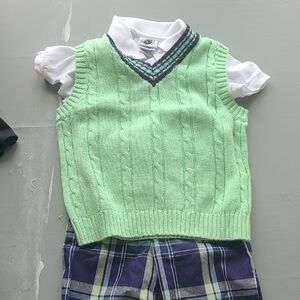 Green Cable Knit Vest with White Shirt